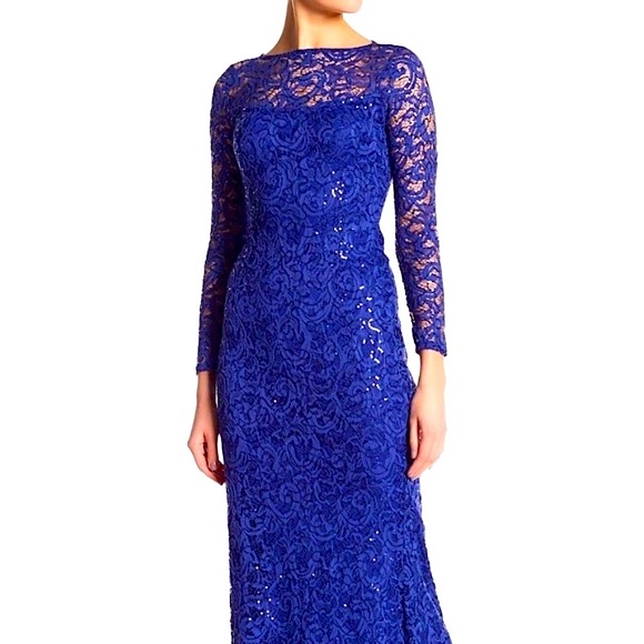 MARINA cobalt blue sequin floor-length lace gown - Picture 10 of 10